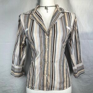 y2k red cat striped button up top with silver chain detailing